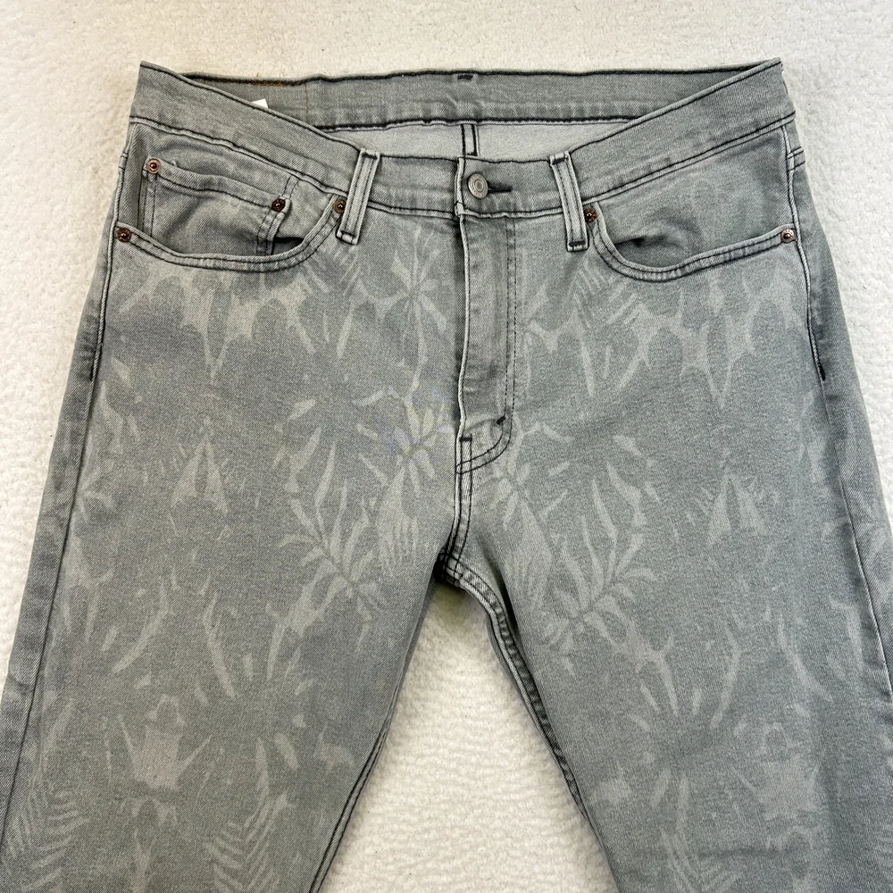 Levis 511 Jeans Mens 36x29 Gray White Leaf Print Slim Fit Stretch Denim Pants